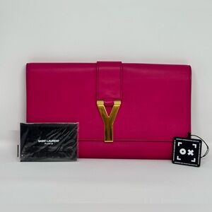 Authentic Saint Laurent - YSL Chyc Large Pink Leather Clutch